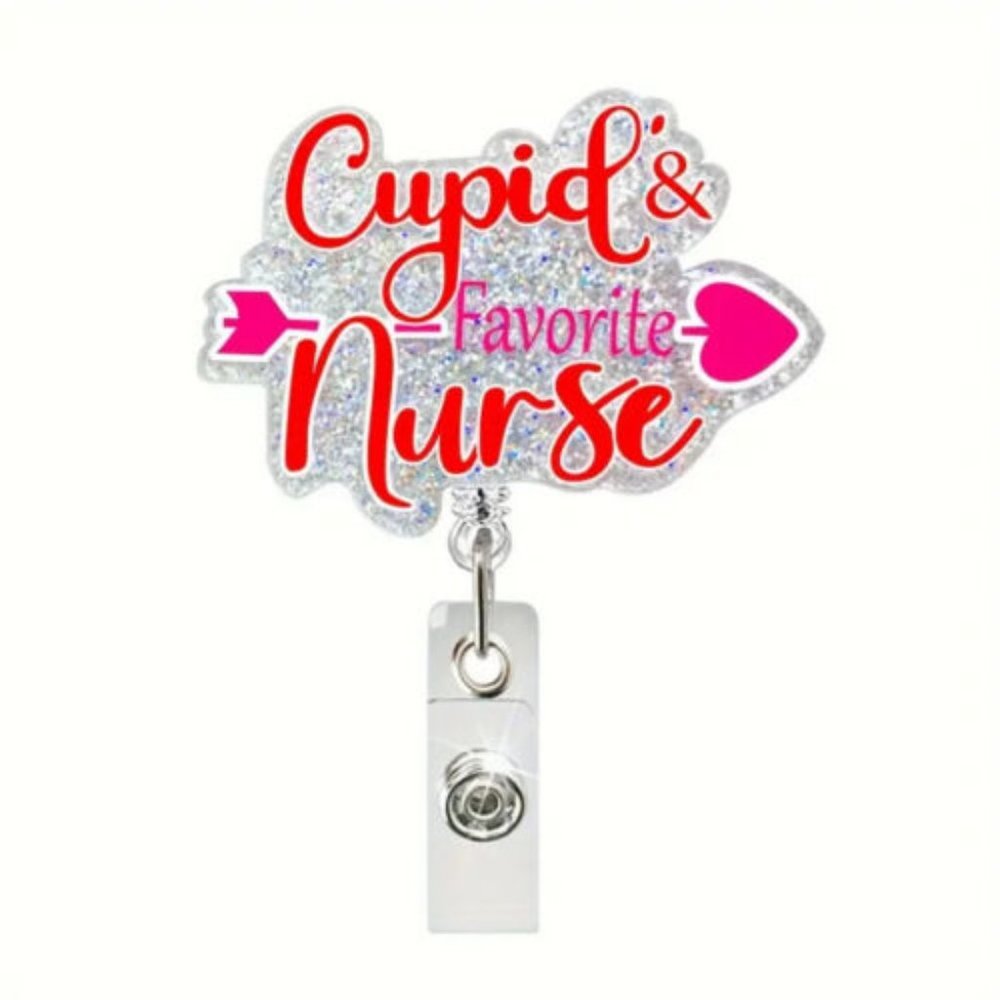 Valentine's Day Nurse's Retractable Reel Badge Holder Acrylic